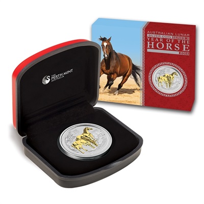 2014 1oz Silver Lunar Gilded Horse - Boxed Edition